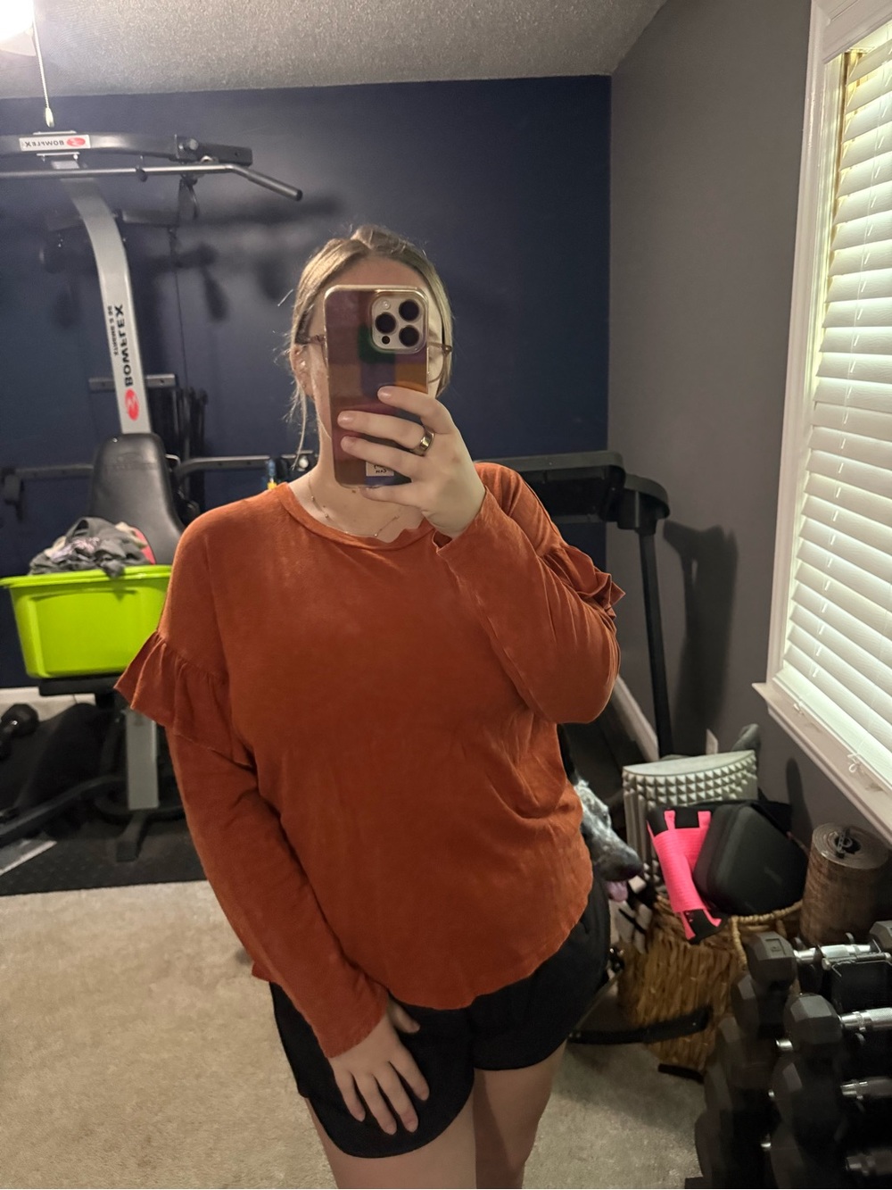 Rust Long-Sleeve Ruffle Shoulder Top - Unbranded - Picture 3 of 5